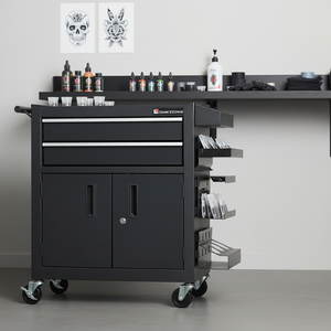 Carrito de Herramientas Multifuncional para Tatuajes, Mueble de Taller DIY, Carrito de Herramientas Móvil para Estudio de Tatuajes, 2 Cajones, Gabinete con Cerradura - Product Image 1