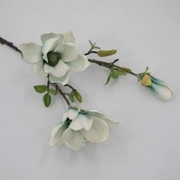 Bunga Magnolia Artificial PU Premium 3 Tangkai Sentuhan Asli Gaya Eropa Vas Bunga untuk Thanksgiving Ruang Tamu Hotel