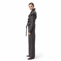 Chaqueta corta de piel de oveja marrón chocolate para mujer, estilo otoño, ecológica, antiarrugas, con cremallera, diseño asimétrico de alas, solapa tipo moto y orificios para los pulgares.
