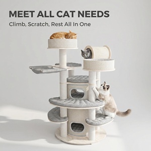 Tour pour <span class=keywords><strong>chat</strong></span> en bois de luxe multi-niveaux extra large de 1,7 m, en contreplaqué E0, avec poteau à gratter en corde de papier pour plusieurs chats - Product Image 1