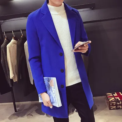 Autumn Plus Size Fashion Mid Long Trench Workwear Leisure Overcoat Trim Single Breasted Solid Color Casual Business Men's Coat
