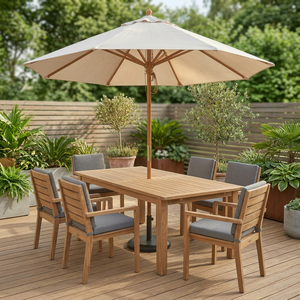 Modern Outdoor <b>Garden</b> <b>Table</b> Set Patio Dining Furniture Teak Wood Deck Chairs Umbrella 6 Seater Terrace Seating - Product Image 3