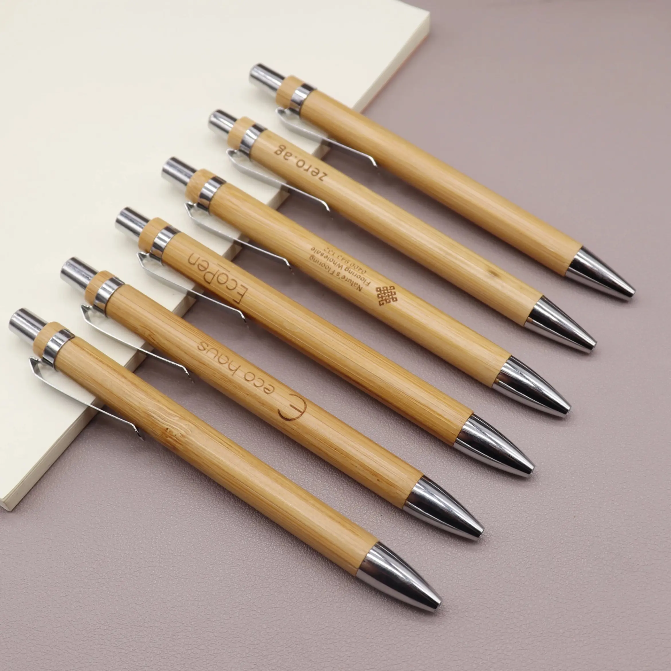 Eco friendly bamboo pen custom laser logo click retractable handmade wood bamboo ballpoint pen promotional