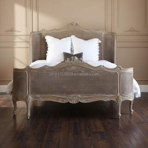 French Provincial Vintage XV Rattan <b>Bed</b> Frame Solid Wood With <b>Queen</b>/King <b>Size</b> Bed2 French Design Elegant and Timeless Style for - Product Image 3