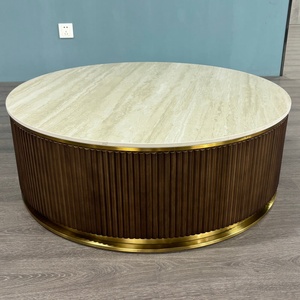 Mesa de Centro Moderna con Marco de Madera de Nogal Marrón y Negro, con Superficie de Piedra Sinterizada y Almacenamiento, KIKA K50 #   Muebles de Salón - Product Image 2