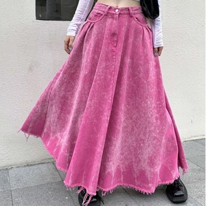 Latest Design Custom Logo Vintage Washed Casual Denim Skirt Pink Color Women Long <b>Jean</b> Women <b>Jean</b> Skirts - Product Image 1
