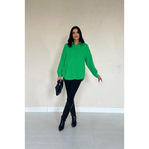 Chemisier asymétrique vert en mousseline pour femme, style décontracté, manches longues, avec superposition transparente - Product Image 4