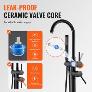 Grifo de Bañera Independiente de Suelo Negro Mate con Doble Salida y Desviador, Accesorios para Grifos de Baño - Product Image 4