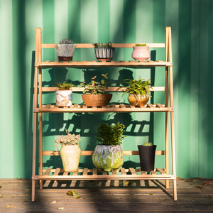 Soporte para flores de bambú, soporte para flores de madera maciza para interior y balcón, estante para sala de estar para suculentas y plantas verdes. - Product Image 1