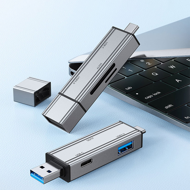 Xput 4 in 2 USB Type C OTG Card Reader High Speed SD TF  Card Reader USB Hub Portable Adapter for Laptop