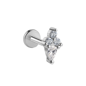 Gioielli per Piercing a elica in acciaio inossidabile placcato <span class=keywords><strong>argento</strong></span> filo interno Cz perno sul retro piatto - Product Image 3