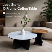 Vente en gros : Meuble moderne, durable, écologique et minimaliste en panneaux de bois à texture marbre double, avec pieds en métal en X et verre fritté à niveaux