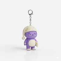 Porte-clés pendentif de sac à dos en caoutchouc durable, motif monstre paresseux violet de dessin animé 3D personnalisé
