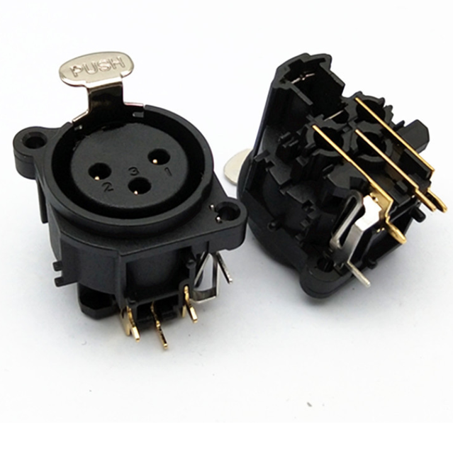 Gold Lead 3 Pins XLR Female Chassis Mounted Socket Panel Microphone Connector