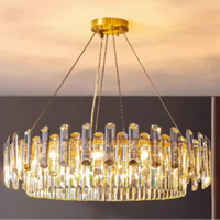 Lustre moderne de luxe personnalisé en cristal, design multi-cercles, hauteur réglable, luminaires suspendus pour la maison
