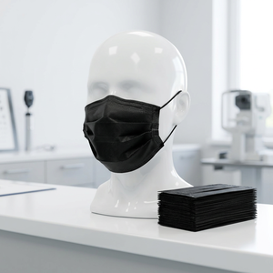 Masques faciaux médicaux noirs jetables, norme ASTM F2100, 3 plis, en <span class=keywords><strong>tissu</strong></span> non tissé, pour usage clinique et quotidien en gros - Product Image 2