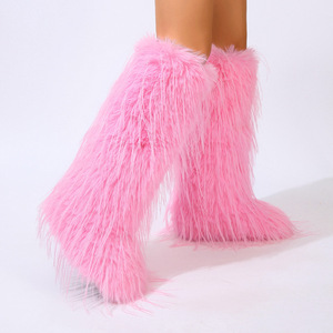 2023 all'ingrosso Boots Mujer personalizzato in finta pelliccia stivali alti al ginocchio da <span class=keywords><strong>donna</strong></span> stivali da neve invernali stile occidentale piattaforma luce calda alla moda - Product Image 5