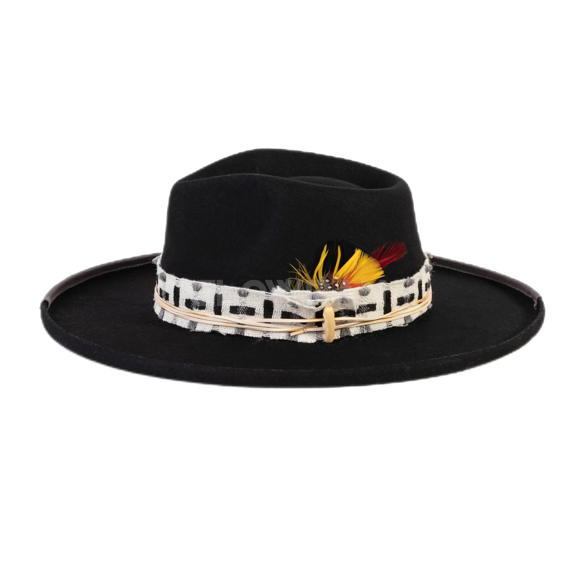 Chapéu de penas com aba larga de feltro de lã vintage para chapéu Fedora unissex