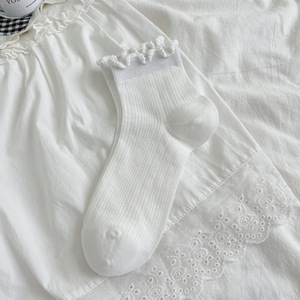 Groothandel Zomer Dun Meisje Kant Sokken Koreaanse Stijl Japanse Stijl Effen Kleur Ruches Holle Mesh Buis Vrouwen Sokken - Product Image 4