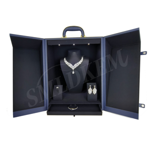 Boîte de présentation de bijoux de luxe en cuir, grande taille, à double porte, avec poignée, pour colliers, pendentifs et bagues - Product Image 3