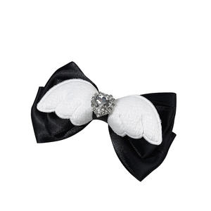 Barrette en satin faite à la main avec nœud et ailes de ballerine, ornée de strass, mignonne et élégante, SASA Gift, pince latérale, ailes d'ange, 9,5x6cm, style Lolita - Product Image 6