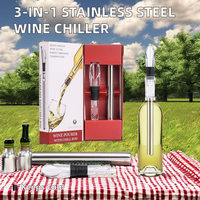 FSE Portable Acier Inoxydable 3-en-1 Refroidisseur de Vin Verseur et Bouchon Bar Accessoires Bouteille Refroidisseur Bâton