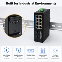 Endüstriyel sınıf ağ yönetimi tipi Gigabit 2 optik 8 elektrik Fiber ağ anahtarları Ethernet anahtarı uzatın