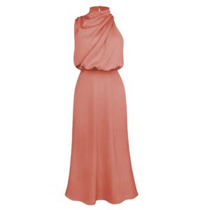 Robe de soirée sirène asymétrique en satin à col montant sans manches - Product Image 1