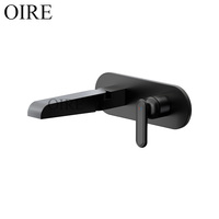 Robinet de lavabo mural OIRE moderne en laiton brossé gris anthracite avec valve en céramique, double trou, gain de place, eau chaude et froide