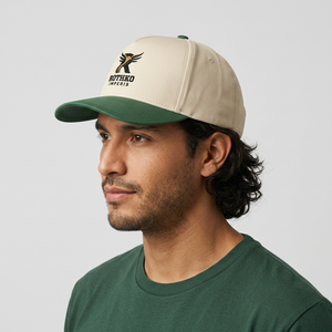 Casquette de baseball OEM 5 panneaux réglable unisexe adulte décontractée avec logo brodé en sergé de coton, visière verte - Product Image 6