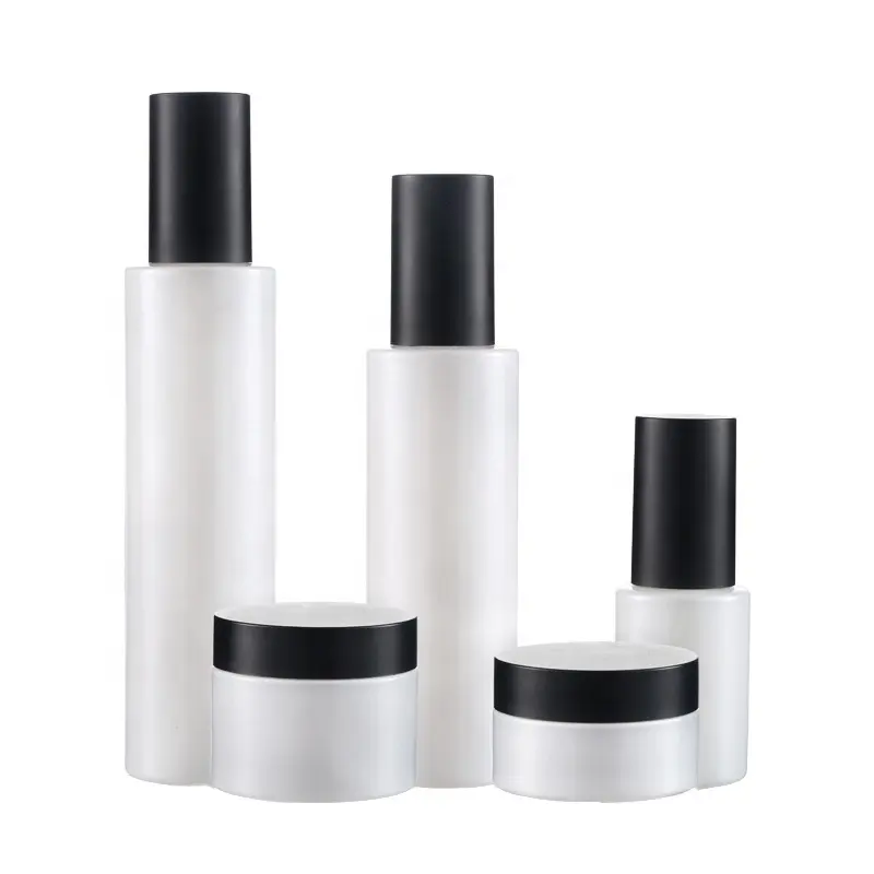 Glas Hautpflege Kosmetik weiß leere Creme Flasche und Glas mit schwarzem Deckel benutzer definierte Etikett