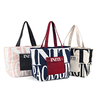 Tragbare, personalisierte Einkaufstasche aus Canvas mit großem Fassungsvermögen, umweltfreundliche Schultertasche aus Baumwoll-Canvas mit Reißverschluss und Buchstaben-Aufdruck