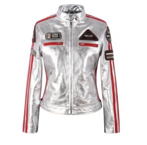 Custom 100% Genuine <b>Silver</b> Vintage Wax Nappa Leather <b>Women</b>’s <b>Jacket</b> Retro Wax Finish YKK Zipper Custom Brand Private Label OEM - Product Image 1