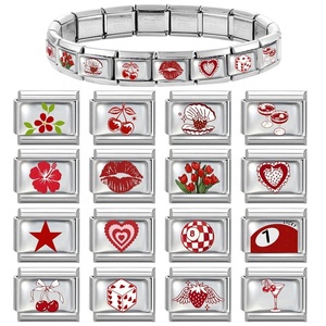Italian Modular Colorful Element <b>Red</b> Pattern DIY Creative Multi-functional Stainless Steel Connectable <b>Bracelet</b> - Product Image 5