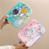 Boîte à lunch pour enfants en trois parties, dessin animé, astronaute, dinosaure, licorne, avec bol à salade, boîte à lunch scellée, boîte à lunch bento, boîte à lunch