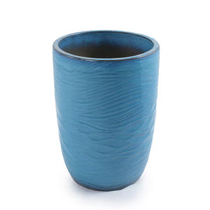 Maceta de Cerámica con Rayas en Relieve, Patrón Vertical, Transpirable, para Interiores y Exteriores, Maceta de Pie - Product Image 3