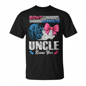 T-shirt révélateur du sexe de bébé « Burnouts Or Bows Uncle Loves You » - Product Image 2