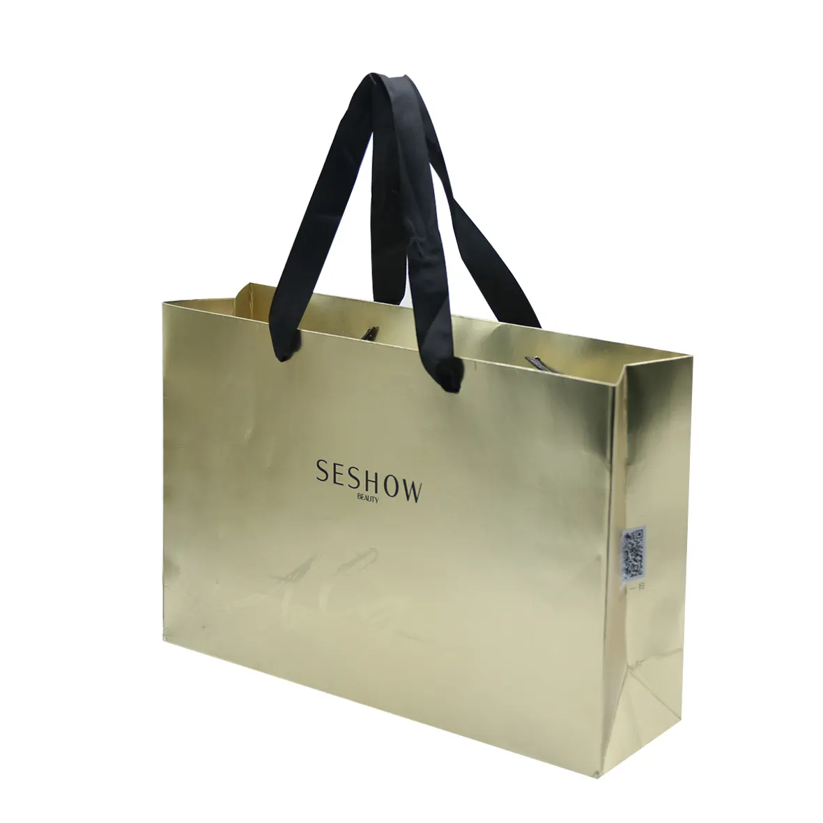 カスタム高級衣料品店小売包装ギフトキャリーバッグブティックショッピング独自のロゴが付いたゴールデンペーパーバッグ