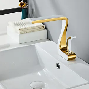 White Gold Basin Faucet On The Table Under The Basin Cold And Hot Water Faucet Bathroom Washbasin Faucet