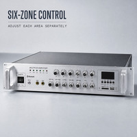Penguat Suara Publik Enam Zona 360W dengan 3 Input MIC 2 Input AUX Output 70V 100V Sistem Audio Seimbang 16 Ohm