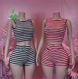 Nouvel été 2 pièces Shorts ensembles tenues décontractées sans manches haut rayé et Shorts femmes vêtements deux pièces ensemble - Product Image 1