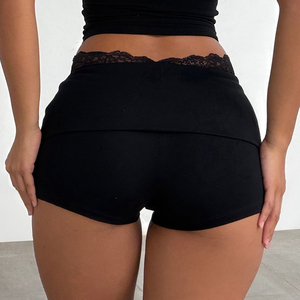 Shorts de sécurité taille haute pour femmes avec dentelle, sans couture, extensibles, style boyshort, avec taille repliable, pour le yoga et la détente - Product Image 5