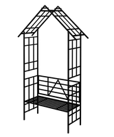 Arche de jardin en métal en gros avec banc, treillis en forme de maison pour plantes grimpantes, taille personnalisée pour commande en gros