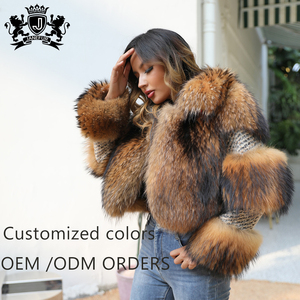 New Arrival Fashion Luxury <strong>Wool</strong> With Natural Raccoon Fur <strong>Coat</strong> for <strong>Women</strong> <strong>UK</strong> Genuine Cropped Fur Jacket - Product Image 4