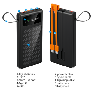 พาวเวอร์แบงค์พลังงานแสงอาทิตย์ความจุสูงรุ่นใหม่ปี 2026 ขนาด 20000 มิลลิแอมป์ชั่วโมง พร้อมสายชาร์จในตัว รองรับการชาร์จเร็ว 10000 มิลลิแอมป์ชั่วโมง - Product Image 3