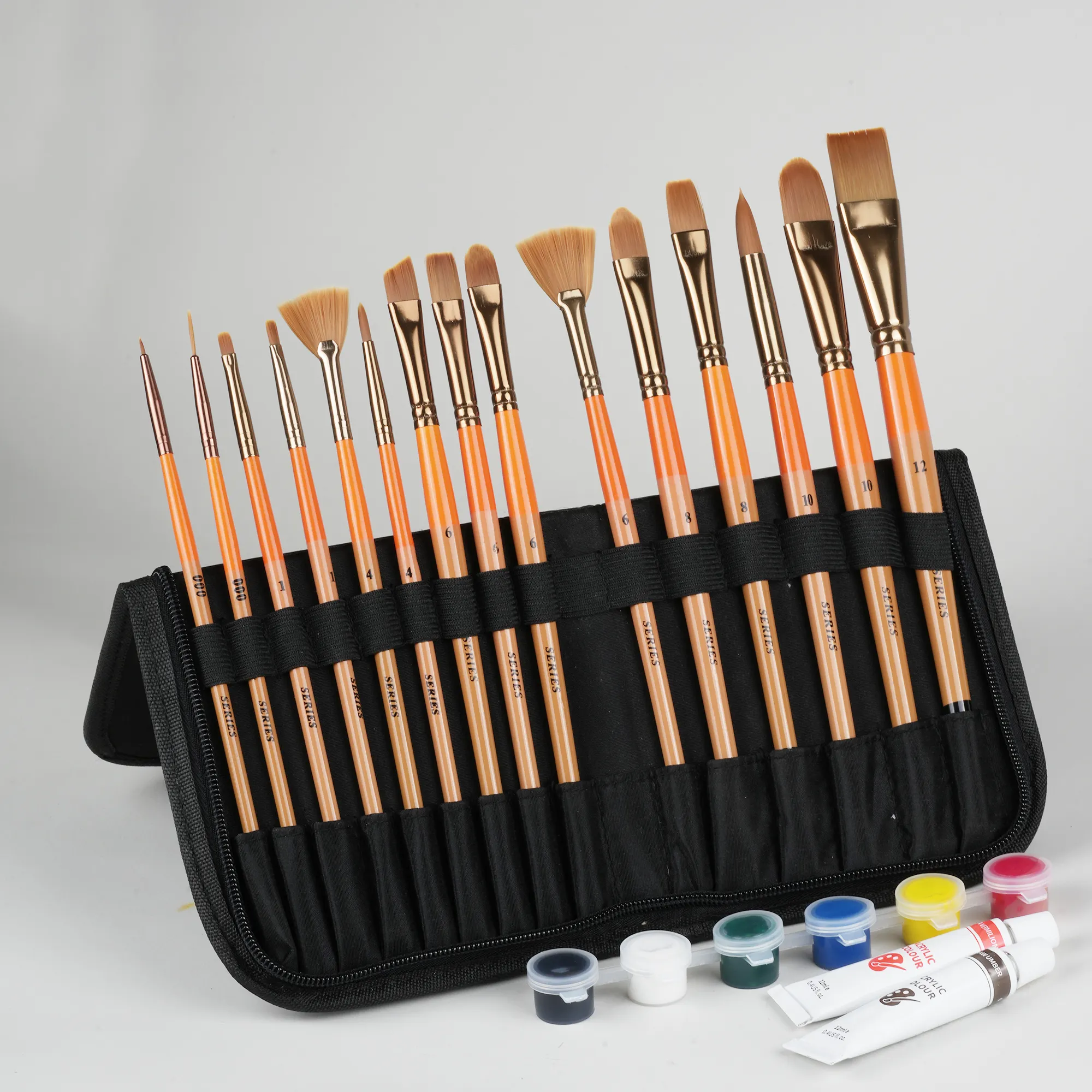 Professional Custom Supplier Nylon Hair Miniature Artist Paint Brush Set Quality Wood Watercolor Oil Painting Artist Brush Set