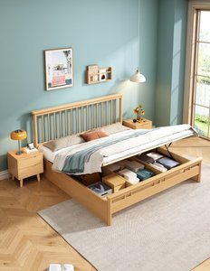 High Quality Natural Solid Wood <b>Bed</b> <b>Frame</b>, Modern Slatted Headboard <b>Platform</b> <b>Bed</b> for Bedroom Furniture - Product Image 3
