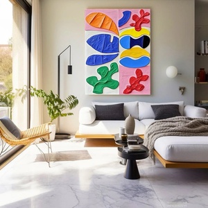 Art mural 3D texturé abstrait minimaliste coloré vertical grand format peint à la main, cadeau idéal pour l'inauguration d'une maison - Product Image 4