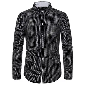 Latest Design Men's Shirt Fashion Polka Dot Printed Man Long Sleeve Dress Shirts