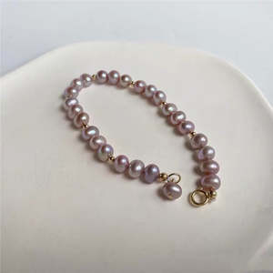 WENCHI <b>14K</b> <b>Gold</b> Natural Freshwater Grape Pink Purple Pearl Bangles & <b>Bracelets</b> 17cm Length 30g - Product Image 3